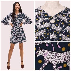 Kate Spade Panther Polka Dot Long Sleeve Belted Mini Dress in Hot Springs (Navy)